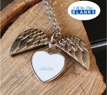 Load image into Gallery viewer, Heart Locket with Wings Necklace (sublimation insert)