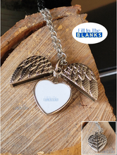 Load image into Gallery viewer, Heart Locket with Wings Necklace (sublimation insert)