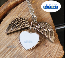 Load image into Gallery viewer, Heart Locket with Wings Necklace (sublimation insert)
