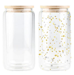 Snowglobe Glass Tumbler with bamboo lid for sublimation
